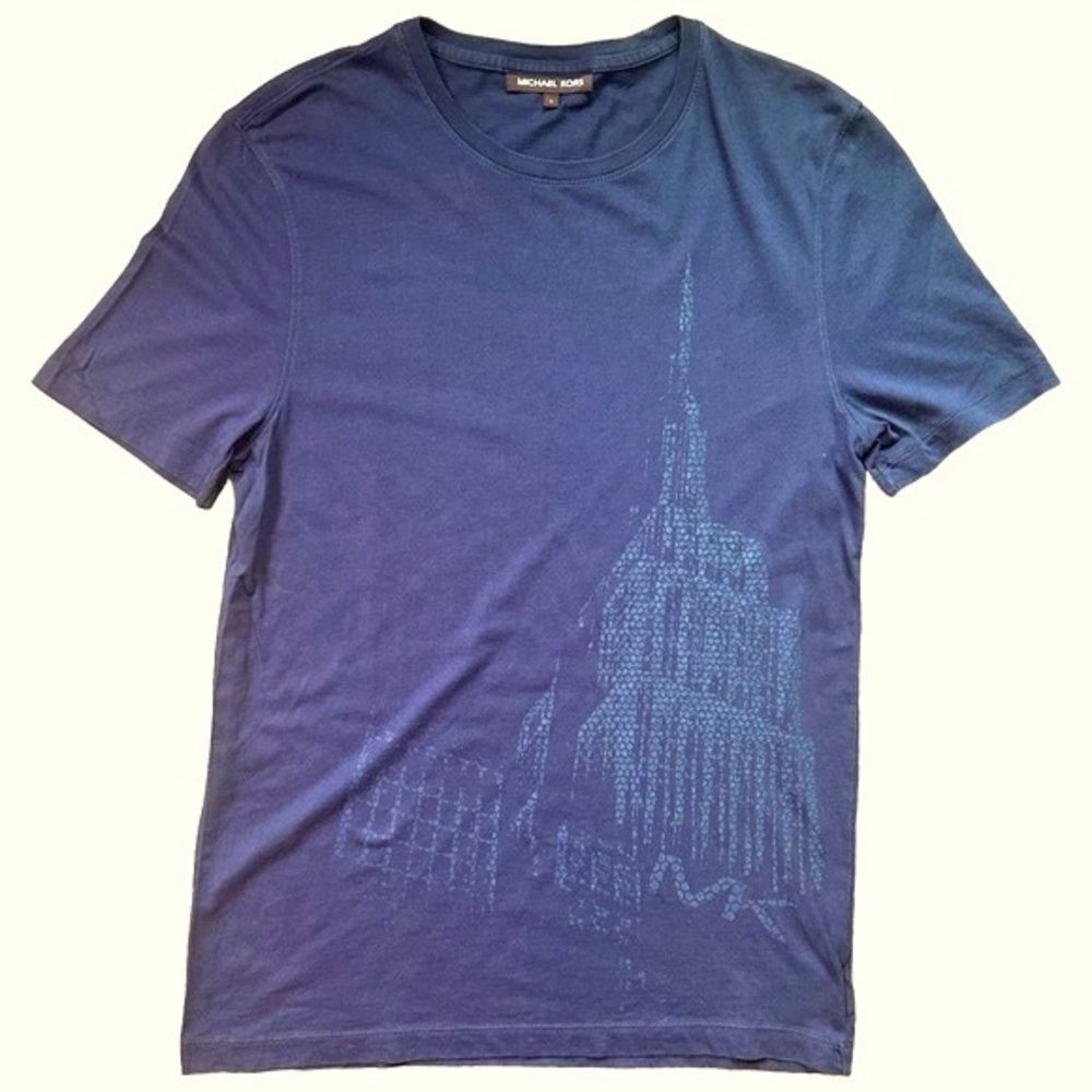 MICHAEL Kors New York City Skyline Navy Cotton Short Sleeve Men's T-Shir…
